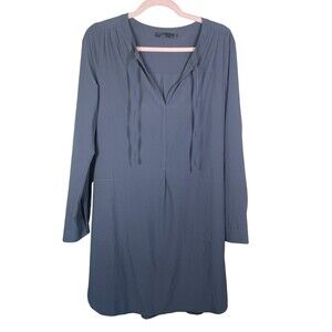 Prana Natassa Dress Women's Sz S Gray Charcoal Roll Tab Sleeve Shift‎